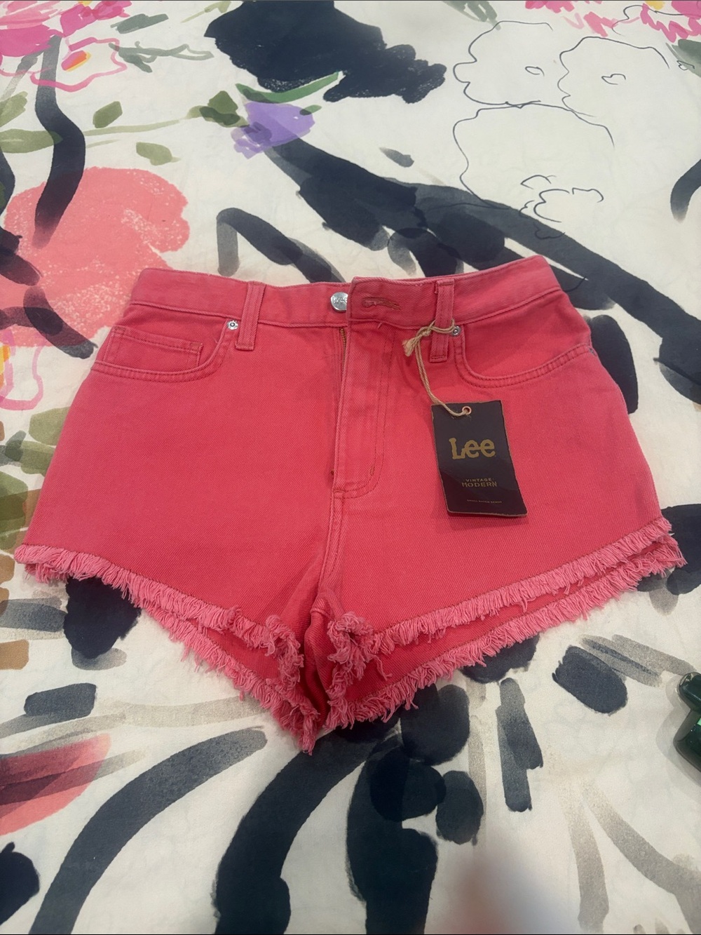 Lee Coral-Pink Frayed Hem Denim Shorts